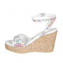 Woman's strap sandal in white multicolored mosaic printed leather with platform and wedge heel 9 - Available sizes:  33, 34, 42, 43, 44, 45