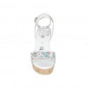 Woman's strap sandal in white multicolored mosaic printed leather with platform and wedge heel 9 - Available sizes:  33, 34, 42, 43, 44, 45