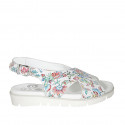 Woman's sandal in multicolored printed white leather wedge heel 3 - Available sizes:  32, 33, 34, 42, 43, 44, 45