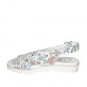 Woman's sandal in multicolored printed white leather wedge heel 3 - Available sizes:  32, 33, 34, 42, 43, 44, 45