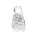 Woman's sandal in multicolored printed white leather wedge heel 3 - Available sizes:  32, 33, 34, 42, 43, 44, 45