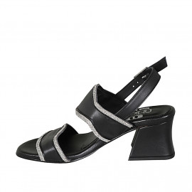 Sandale pour femmes en cuir noir avec strass talon 5 - Pointures disponibles:  32, 33, 45 2