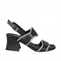 Sandale pour femmes en cuir noir avec strass talon 5 - Pointures disponibles:  32, 33, 34, 42, 43, 44, 45