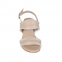 Woman's sandal in light rose leather with rhinestones heel 5 - Available sizes:  32, 33, 34, 42, 43, 44, 45