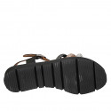 Sandalia para mujer con cinturon y estras plateado, cobrizo y gris en piel negra cuña 3 - Tallas disponibles:  32, 33, 43, 44
