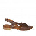 Woman's sandal with elastic band in brown leather heel 2 - Available sizes:  32, 33, 42, 43, 44