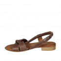 Woman's sandal with elastic band in brown leather heel 2 - Available sizes:  32, 33, 42, 43, 44, 45