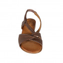 Woman's sandal with elastic band in brown leather heel 2 - Available sizes:  32, 33, 42, 43, 44