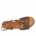 Woman's sandal with elastic band in brown leather heel 2 - Available sizes:  32, 33, 42, 43, 44