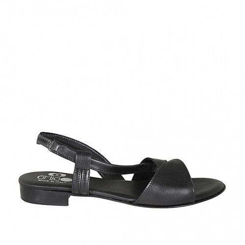 Sandale pour femmes avec elastique en cuir noir talon 2 - Pointures disponibles:  32, 33, 42, 43, 44, 45