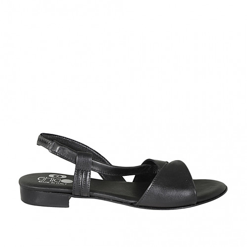 Woman's sandal with elastic band in black leather heel 2 - Available sizes:  32, 33, 42, 43, 44, 45