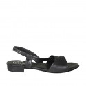 Woman's sandal with elastic band in black leather heel 2 - Available sizes:  32, 33, 42, 43, 44, 45
