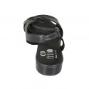 Woman's sandal with elastic band in black leather heel 2 - Available sizes:  32, 33, 42, 43, 44, 45