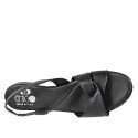 Woman's sandal with elastic band in black leather heel 2 - Available sizes:  32, 33, 42, 43, 44, 45