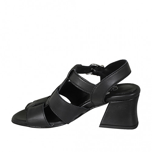 Damensandale mit Riem aus schwarzem Leder Absatz 5