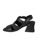 Sandalo con cinturino da donna in pelle nera tacco 5 - Misure disponibili: 32, 33, 42, 43, 44, 45
