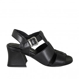 Sandale avec courroie pour femmes en cuir noir talon 5 - Pointures disponibles: 33, 42, 44, 45