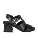 Sandale avec courroie pour femmes en cuir noir talon 5 - Pointures disponibles:  32, 33, 42, 43, 44, 45