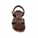 Sandalia con cinturon para mujer en piel marron tacon 5 - Tallas disponibles:  32, 33, 34, 42, 43, 44, 45