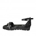 Woman's open shoe with strap and rhinestones in black leather wedge heel 3 - Available sizes:  32, 33, 34, 42, 43, 44