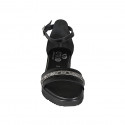 Chaussure ouverte pour femmes avec courroie et strass en cuir noir talon compensé 3 - Pointures disponibles:  32, 33, 42, 43