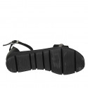 Chaussure ouverte pour femmes avec courroie et strass en cuir noir talon compensé 3 - Pointures disponibles:  32, 33, 42, 43