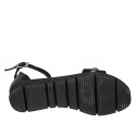 Zapato abierto para mujer con cinturon y estras en piel negra cuña 3 - Tallas disponibles:  32, 33, 34, 42, 43, 44