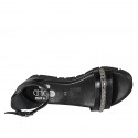 Chaussure ouverte pour femmes avec courroie et strass en cuir noir talon compensé 3 - Pointures disponibles:  32, 33, 42, 43