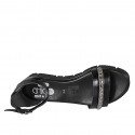 Woman's open shoe with strap and rhinestones in black leather wedge heel 3 - Available sizes:  32, 33, 34, 42, 43, 44