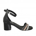 Scarpa aperta da donna con cinturino e strass argento, rame e acciaio in pelle nera tacco 5 - Misure disponibili: 32, 33, 34