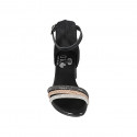 Scarpa aperta da donna con cinturino e strass argento, rame e acciaio in pelle nera tacco 5 - Misure disponibili: 32, 34