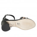 Scarpa aperta da donna con cinturino e strass argento, rame e acciaio in pelle nera tacco 5 - Misure disponibili: 32, 34