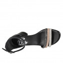 Woman's open shoe in black leather with strap and silver, copper and grey rhinestones heel 5 - Available sizes:  32, 33, 34