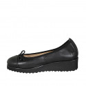 Woman's ballerina shoe in black leather with bow and captoe wedge heel 4 - Available sizes:  32, 33, 34, 42, 43, 44, 45