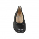 Woman's ballerina shoe in black leather with bow and captoe wedge heel 4 - Available sizes:  32, 33, 34, 42, 43, 44, 45