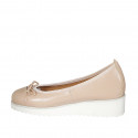 Woman's ballerina shoe in light rose leather with bow and captoe wedge heel 4 - Available sizes:  32, 34, 42, 43, 44, 45