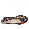 Ballerine pour femmes en daim noir imprimé multicouleur avec noeud et bout droit talon compensé 4 - Pointures disponibles:  32, 33, 42, 43, 45