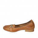 Woman's mocassin in cognac brown leather with accessory heel 2 - Available sizes:  33, 44