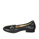 Woman's mocassin in black leather with accessory heel 2 - Available sizes:  33, 34