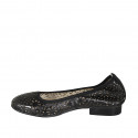 Woman's ballerina shoe in black pierced leather heel 2 - Available sizes:  32, 34, 43, 44