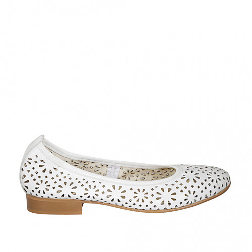 Woman's ballerina shoe in white pierced leather heel 2 - Available sizes:  42, 43, 44, 45