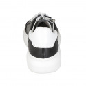 Woman's laced shoe with zipper and removable insole in black and white leather wedge heel 4 - Available sizes:  43, 44