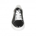 Woman's laced shoe with zipper and removable insole in black and white leather wedge heel 4 - Available sizes:  32, 33, 42, 43, 44