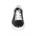 Woman's laced shoe with zipper and removable insole in black and white leather wedge heel 4 - Available sizes:  43, 44