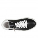 Woman's laced shoe with zipper and removable insole in black and white leather wedge heel 4 - Available sizes:  32, 33, 42, 43, 44