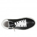 Woman's laced shoe with zipper and removable insole in black and white leather wedge heel 4 - Available sizes:  43, 44
