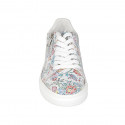 Woman's laced shoe in white and mosaic printed leather with removable insole and zipper wedge heel 4 - Available sizes:  44