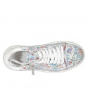 Woman's laced shoe in white and mosaic printed leather with removable insole and zipper wedge heel 4 - Available sizes:  44