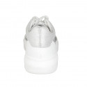 Zapato para mujer con cordones y plantilla extraible en piel blanca y laminada plateada con glitter plateados cuña 4 - Tallas disponibles:  42, 43, 45