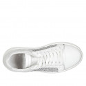 Zapato para mujer con cordones y plantilla extraible en piel blanca y laminada plateada con glitter plateados cuña 4 - Tallas disponibles:  42, 43, 45